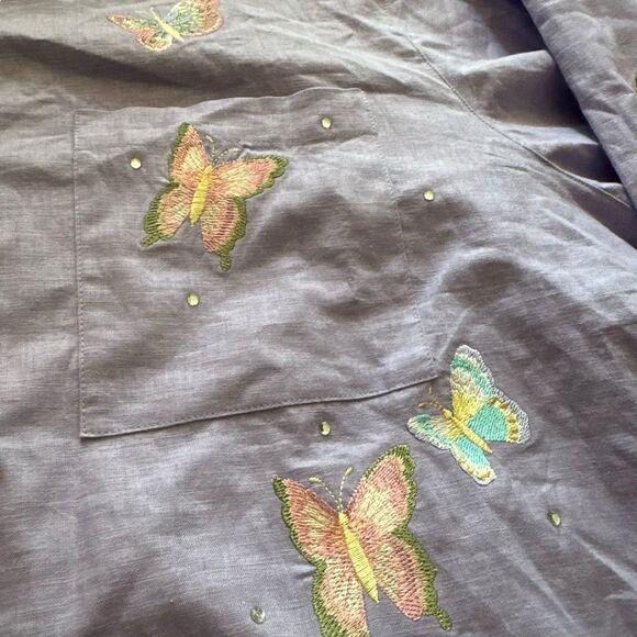 Vintage Quacker Factory Shirt Women 2Xl Purple Butterfly Embroidery Beautiful - Picture 12 of 14